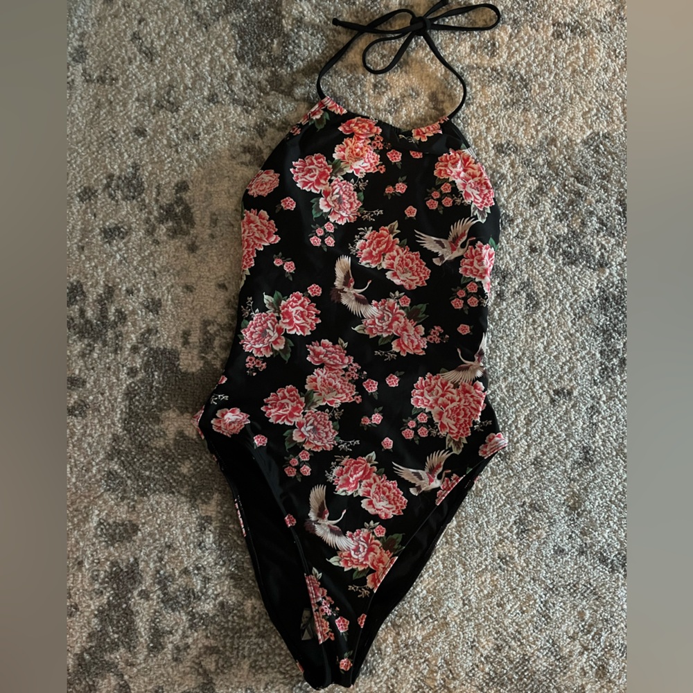 High Cut One Piece Halter Swim Suit NWOT